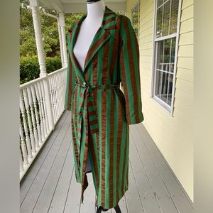 NWT Kaos Italy Brown Green Satin Trench Coat Size Small